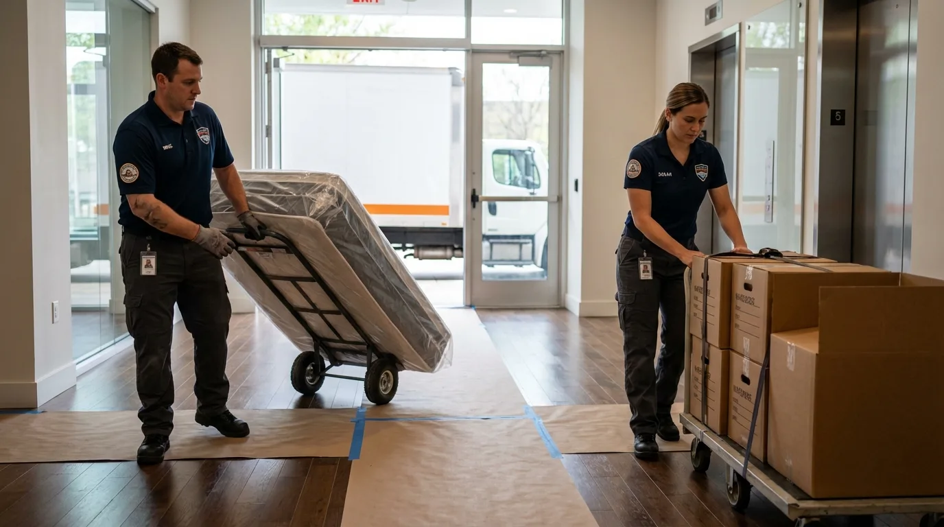 Professional apartment movers loading elevator in Glade Spring, VA
